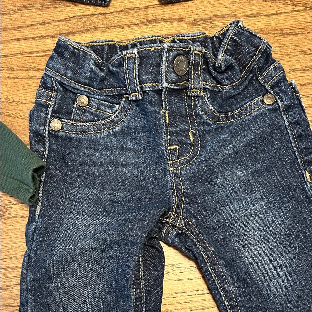 Striped and Dinosaur Baby Bodysuits with Denim Pants Set - Picture 4 of 9